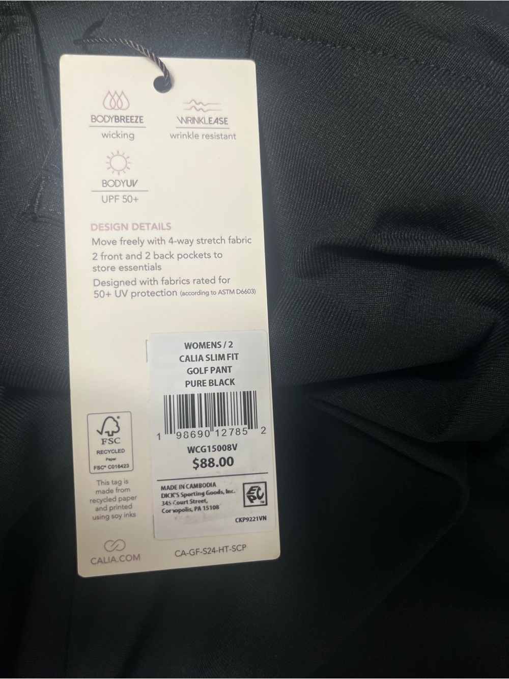 CALIA Slim Fit Golf Pants Pure Black Easy Care Athletic Pants - Picture 14 of 14